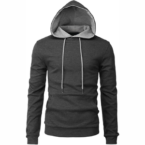 Sudadera con capucha gris carbón de dos tonos para hombre, estilo casual urbano, con capucha ajustable con cordón. - Product Image 6