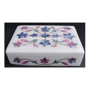 Mezcla de mármol blanco Madre de perla Trabajo con incrustaciones Forma rectangular Trabajo de arte floral Regalo DE BODA Propósito y caja de almacenamiento de joyas - Product Image 1