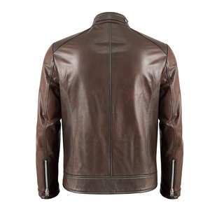 Chaqueta de cuero de vaca auténtica para hombre, abrigo informal simple en marrón para primavera Otoño, chaqueta de cuero de alta calidad - Product Image 2