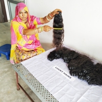 Cheveux Humains Naturels de Temple Indien Bruts de Qualité Supérieure, 100% Non Traités, en Paquets Ondulés avec Double Tissage à la Machine, Extensions Vierge pour Vendeur