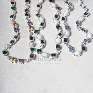 14K oro blanco 10mm ópalo azul piedra preciosa cadena collar brillante geométrico piedra preciosa gargantilla joyería para mujer - Product Image 3