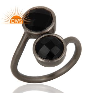 แหวนอัญมณีทรงกลมพลอยสีดำเจียระไนเป็นสีเงินสเตอร์ลิงดีไซน์ทำด้วยมือสำหรับผู้หญิงเป็นของขวัญ - Product Image 2