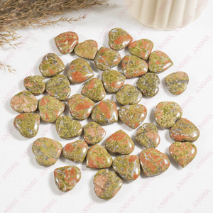 Superbe Qualité, Couleur Marron, Unakite Naturelle Guérisseuse, Mini Cœurs Gonflés Amour & Religion, 1 pouce, Prix de Gros - Product Image 2