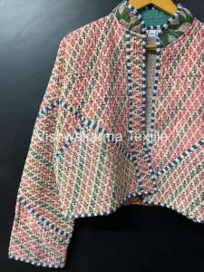 Vintage Handmade Finished Kantha <b>Quilted</b> Reversible Short Jacket Autumn/Winter Women's Boho Look Cotton Coat - Product Image 2