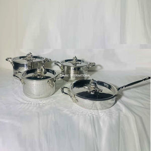 Ensemble de casseroles en acier inoxydable de luxe, casserole et poêle martelées, couvercle en forme de citrouille dorée, poignée, cuisine, salle à manger, hôtel, fournitures de cuisine - Product Image 2