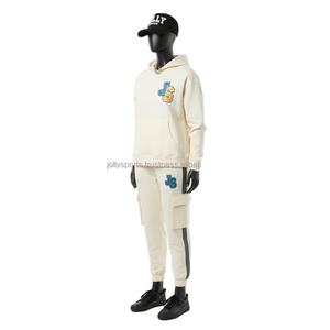 ชุดวอร์มผ้าขนแกะสำหรับผู้หญิงหรูหรา330 GSM ชุดวอร์มผ้าฝ้ายผสมสีเบจปักโลโก้ได้ตามต้องการขนาดพิเศษ - Product Image 4