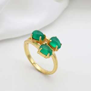 Anillo de piedras preciosas de ónix verde exquisito chapado en oro al por mayor, joyería de latón de pera multipiedra, joyería de moda para mujeres y niñas - Product Image 5