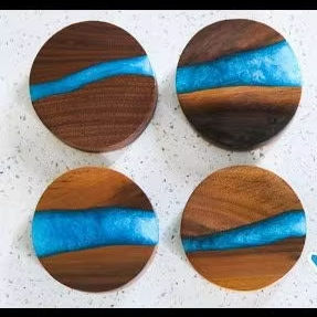 Posavasos de madera de nogal de resina DURABILITY para decoración del hogar Posavasos de madera de resina epoxi Posavasos de lujo personalizados para bebidas - Product Image 6