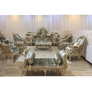 Juego de sofás de madera de teca victoriana, juego de sofás de estilo francés, juego de sofás de oro blanco, trabajo manual increíble - Product Image 1