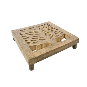 <b>Large</b> Solid Bamboo Wood Kitchen Cup Coaster Trivet with Non-Slip Pads Heat Resistant Bowl Hot Pot <b>Mat</b> Teapot Holder - Product Image 1