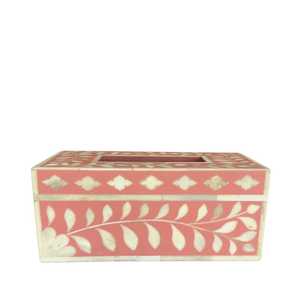 Caja de pañuelos de madera moderna hecha a mano respetuosa con el medio ambiente al por mayor hermoso diseño floral con incrustaciones de hueso para la decoración del hogar de lujo - Product Image 2