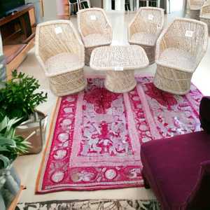 Canne de bambou moderne et simple Ensemble de table à café et thé à 4 chaises Panneau Salle à manger Salon Pelouse Restaurant Jardin Balcon Canapé - Product Image 2