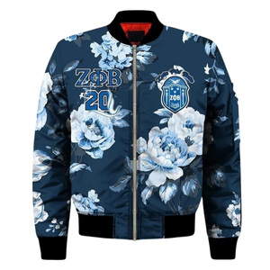 Chaqueta de Satén Zeta Phi Beta para Mujer, Ropa Griega, Hermandad ZPB, Azul Blanco, Bordado de Escudo 1920, Moda Universitaria Premium - Product Image 1