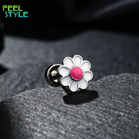 Anting-anting tusuk bunga daisy enamel putih mini lucu grosir untuk anak perempuan kecil