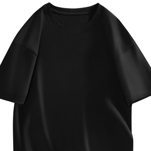 เสื้อยืดสีดำโอเวอร์ไซซ์สีพรีเมี่ยมสำหรับทุกเพศเสื้อยืดผ้าฝ้ายคุณภาพสูง OEM โลโก้ตามสั่งสไตล์สตรีทแวร์ทรงหลวมแขนสั้นลำลอง - Product Image 1