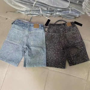 Pantalones vaqueros holgados de algodón peinado de alta calidad OEM para hombre, pantalones cortos vaqueros lavados con diamantes de imitación y múltiples bolsillos - Product Image 6