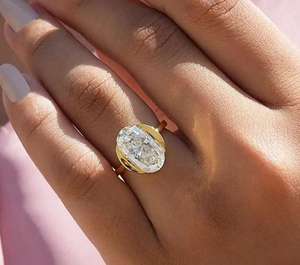 Anillo de Compromiso con Diamante Cultivado en Laboratorio de Corte Ovalado Largo de 3.00 Ct, Estilo Vintage, Solitario con Engaste de Bisel, Acabado en Rodio, Joyería de Boda para Mujer - Product Image 1