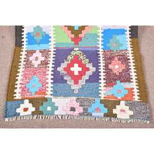 3x11.6 ft Turkish Rug, Vintage <b>Runner</b> Rug, <b>Red</b> Ikat Wool Rug - Product Image 5