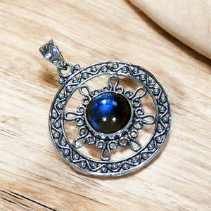 925 Sterling Silver Round <b>Labradorite</b> Bezel Set <b>Pendant</b> Natural <b>Labradorite</b> Custom Gemstone Loose Cabochon for Jewelry Making - Product Image 2