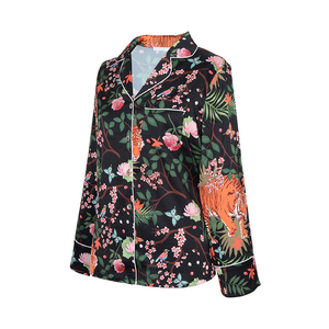 Tiger Leopard Botanical PajamaSeda Pijama Pijamas de satén Pijamas de mujer para mujer conjunto - Product Image 5
