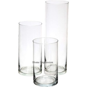 Ensemble de 3 vente chaude miroir en verre transparent transparent en forme cylindrique Vase à fleurs trompette décoration de mariage et fournitures - Product Image 1