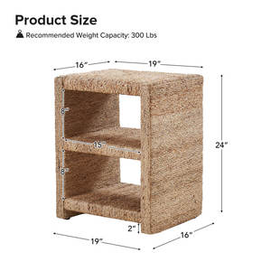 Ensemble de 2 tables de chevet en corde d'herbe avec étagères ouvertes Tables d'appoint élégantes au design élégant - Product Image 3