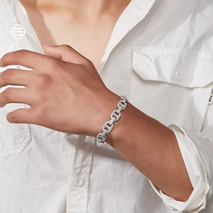 สร้อยข้อมือสุดหรูแบบฮิปฮอปโมอิสซาไนท์เย็นแบบคิวบาสำหรับผู้ชายเครื่องประดับแฟชั่นชุบสีเงินเครื่องประดับสตรีทแวร์ - Product Image 4