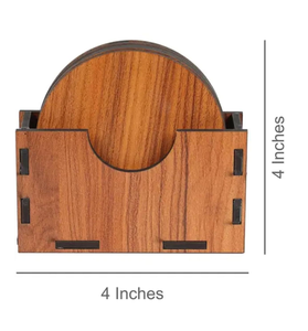 Ensemble de sous-verres en bois avec support Six sous-verres ronds Protection de surface en bois naturel brun de dix centimètres d'Inde - Product Image 3