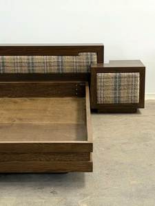 Solid Wood Midcentury <b>Platform</b> <b>Bed</b> <b>Frame</b> with Comfortable Upholstered Headboard and Side Nightstands - Product Image 6