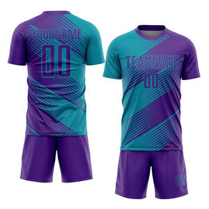 ชุดเสื้อเจอร์ซีย์สำหรับเด็กเสื้อฟุตบอลแบบสั่งทำโลโก้แบบระเหิดสำหรับสโมสรสีเหลืองสีฟ้า - Product Image 1