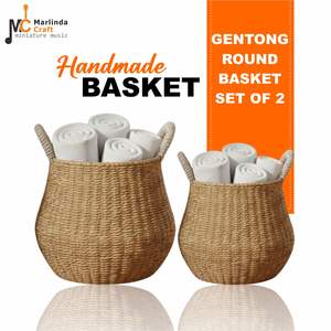 Juego de 2 Cestas Redondas GENTONG, Artesanía de Fibra de Corteza de Árbol de Plátano - Product Image 1