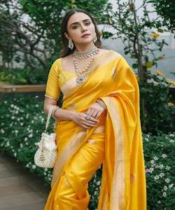 Fancy Bridal Cotton <b>Net</b> Saree for Women with Organza <b>Fabric</b> Modern Design Exclusive Embroidery Washable for Party Weddings - Product Image 3