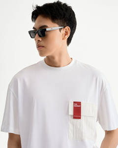 T-shirt à manches courtes pour hommes, poche avant, coupe régulière, tricoté en coton doux, confortable, design solide, anti-rides - Product Image 5