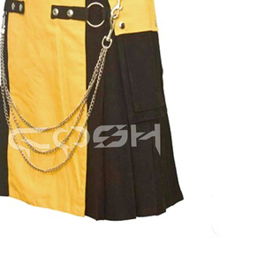 Kilt utilitaire de luxe noir et jaune pour hommes coton lourd avec chaîne fournisseur de kilts de mode basson personnalisable - Product Image 4