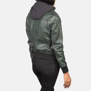 Vente en gros blouson aviateur en cuir à capuche vert service OEM disponible décontracté teint en couleur unie fabrication professionnelle de haute qualité - Product Image 6
