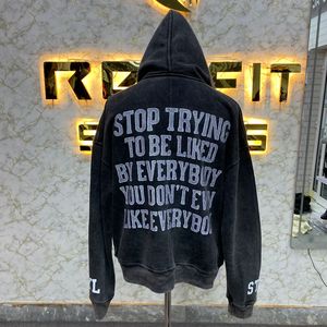 Buen fabricante, sudadera con cremallera hecha en fábrica, chaqueta con cremallera de diamantes de imitación, lavado ácido, Vintage, lavado, hombres, ropa de calle polar, Sudadera con capucha - Product Image 2