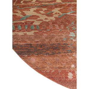 Alfombra Manchaha de Lana y Seda de Bambú con Patrón Geométrico Anudada a Mano en Rojo y Naranja - Para Uso Doméstico Les-2717 - Product Image 4