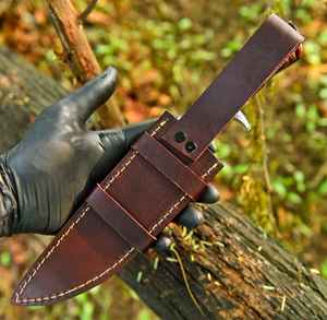 Couteau à lame fixe fait main en gros pour la survie en plein air, le camping, la pêche, la chasse, lame en acier Damas avec étui - Product Image 6