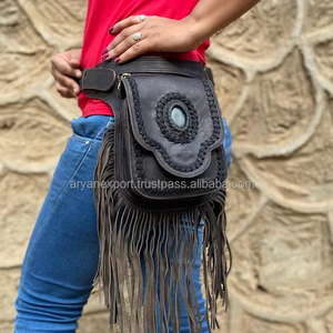 Riñonera de cuero genuino para mujer 100%, riñonera Bohemia con flecos de piedra, estilo Vintage, riñonera de vaquero de alta calidad, cinturones de cuero de vaca - Product Image 3