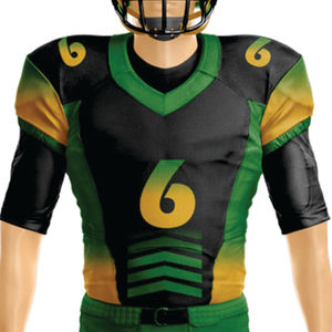 Uniforme de football américain sublimé en polyester 100% personnalisé pour hommes respirant noir vert matériel d'équipe en sergé court devant - Product Image 2