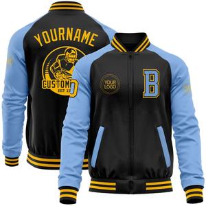 Bombardier personnalisé noir or-bleu clair Varsity Letterman veste à glissière deux tons coupe-vent Streetwear veste universitaire vintage pour hommes - Product Image 1