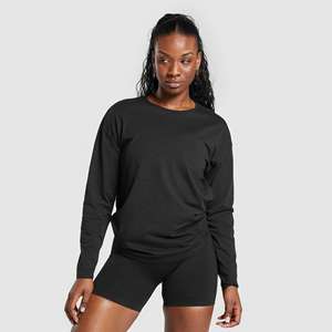 T-shirt à logo personnalisé pour femmes en gros 100% coton respirant manches longues tricoté uni vêtements de sport décontractés pour l'été - Product Image 4