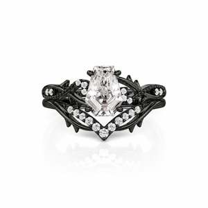 Anillo de compromiso Jeulia Black Thorn con corte de ataúd, juego de 2 piezas, joyería de moda - Product Image 1
