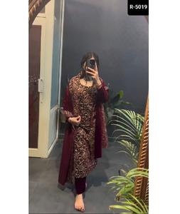 Most Beautiful Viscos Velvet Material with Chinestich Work Salwar Kameez Suit and chinestich Work with Rivet Moti Work Dupatta - Product Image 1