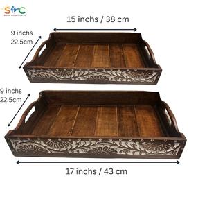 Plateau de service sculpté à la main en bois de manguier massif noyer cadeau idéal cadeau de pendaison de crémaillère de Noël - Product Image 4