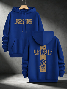 Sudadera con Capucha Negra Estampada Religiosa, Sudadera de Forro Polar Tejido con Bolsillo Delantero, Logotipo Personalizado, Ropa de Invierno Unisex - Product Image 3