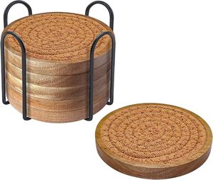 Needlework Breaded Cotton Rope and Wooden <b>Table</b> <b>Coaster</b> for Tabletop and Kitchen Home Decor Mat Top Quality Product - Product Image 1