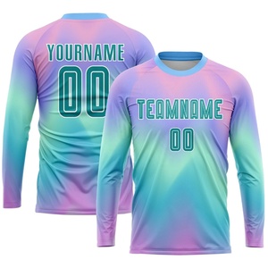 ชุดเสื้อฟุตบอลสีน้ำเงินดีไซน์ใหม่ปี 2026 สำหรับผู้ชาย แขนสั้นและแขนยาว คอกลม พิมพ์ลายแบบ Sublimation ระบายเหงื่อได้ดี - Product Image 2