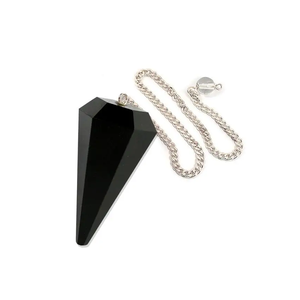 Pendule d'obsidienne noire de haute qualité cristal naturel pierre précieuse cône à facettes pendule de radiesthésie pour pendules de guérison Reiki à vendre - Product Image 2