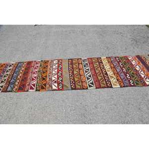 Tapis Kilim turc 2,5x10,7 pieds, tapis vintage en laine persane rouge et bleu - Product Image 3